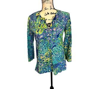 Lilly Pulitzer‎ Top XS Colorful Tunic Lightweight Cotton 16523 Shirt Blue Lagoon
